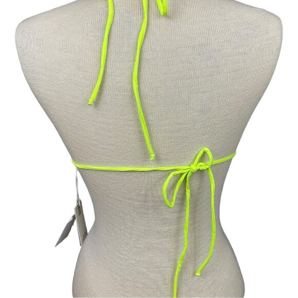 Good American Tiny Ties Triangle Bikini Top in Matte Electric Lime Size 3 (Lrg) - Picture 4 of 7